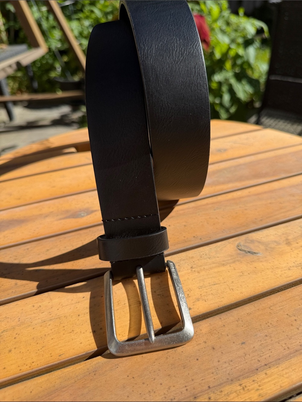 Tommy Hilfiger Black Bonded Leather Belt Silver Buckle Size 32